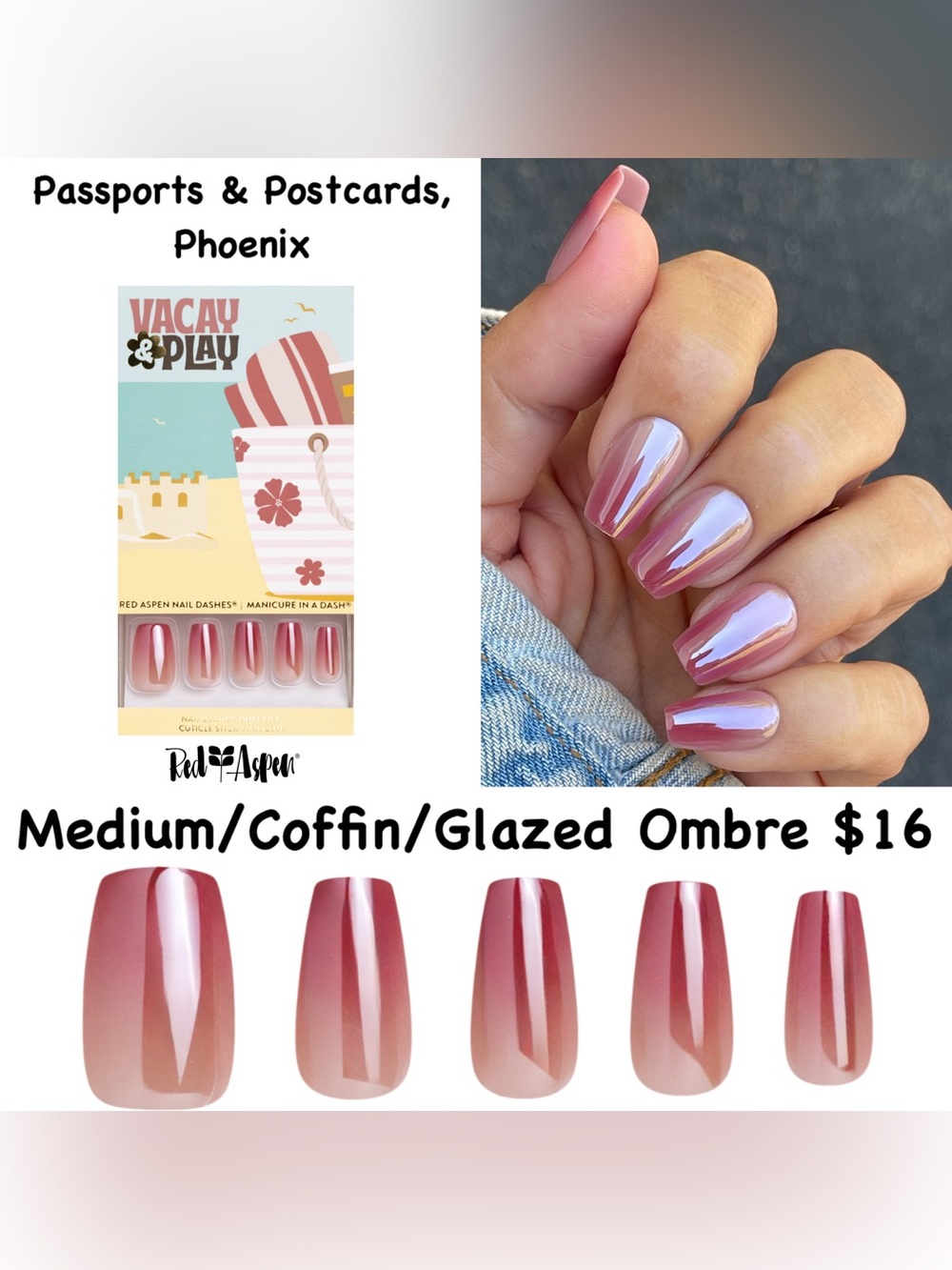 Red Aspen Glazed Ombre Press-On Nails in Pink Gradient